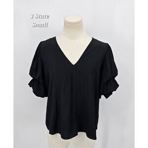 1.STATE Ruffle Sleeve V-Neck Blouse – Black – Size S (NWT)